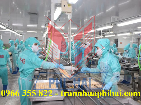 trần nhựa nhà máy chế tôm lăn bột xuất khẩu